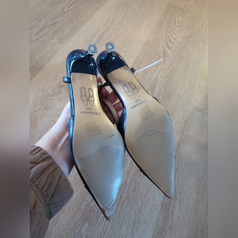C. Paravano Cap Toe Sling Back Helen Kitten Heel 9.5, 10.5 Navy Shoes NWOB - Picture 8 of 16